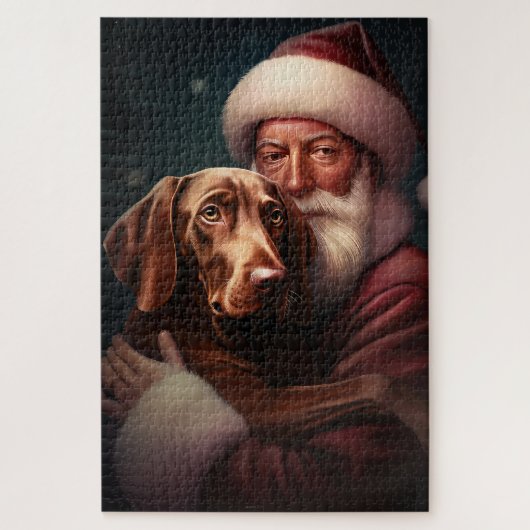 Vizsla met Sinterklaas Feestelijke Kerstmis Legpuzzel (Verticaal)