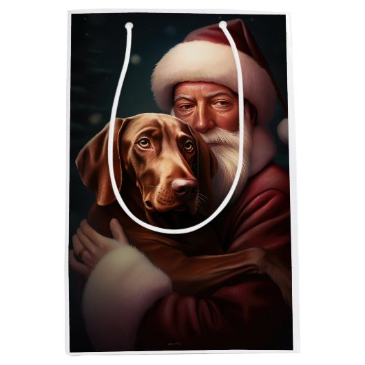 Vizsla met Sinterklaas Feestelijke Kerstmis Medium Cadeauzakje (Voorkant)