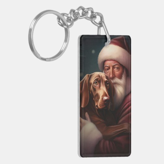 Vizsla met Sinterklaas Feestelijke Kerstmis Sleutelhanger (Voorkant Links)