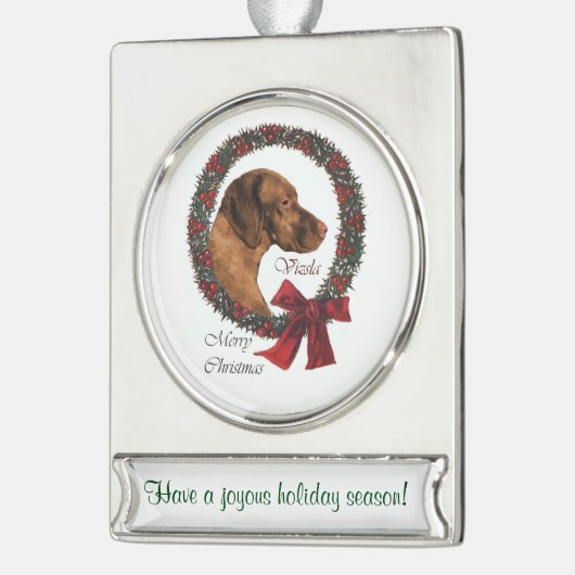 Vizsla Persoonlijke Kerstmis Verzilverd Banner Ornament (Links)