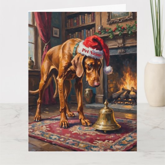 Vizsla Pointer Stand Christmas Belhoedje Kaart (Voorkant)