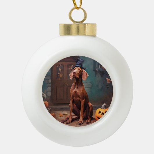 Vizsla pompoenen Halloween eng Keramische Bal Ornament (Voorkant)