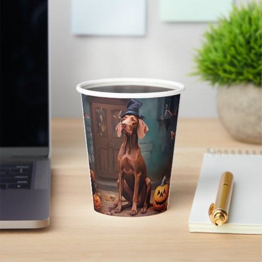 Vizsla pompoenen Halloween eng Papieren Bekers (Insitu)