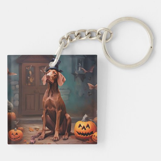 Vizsla pompoenen Halloween eng Sleutelhanger (Achterkant)