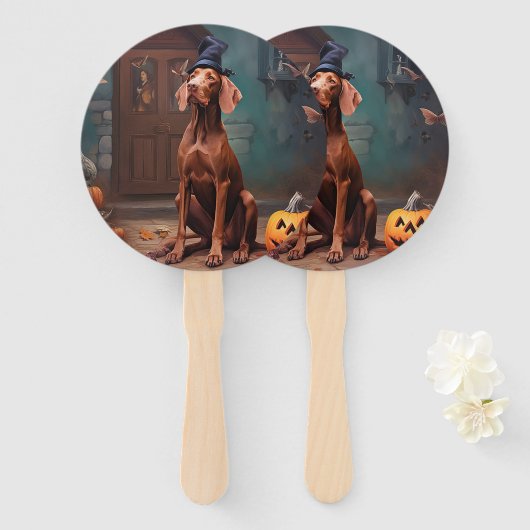 Vizsla Pompoenen Halloween Griezelen Handwaaier (Voorkant en achterkant)