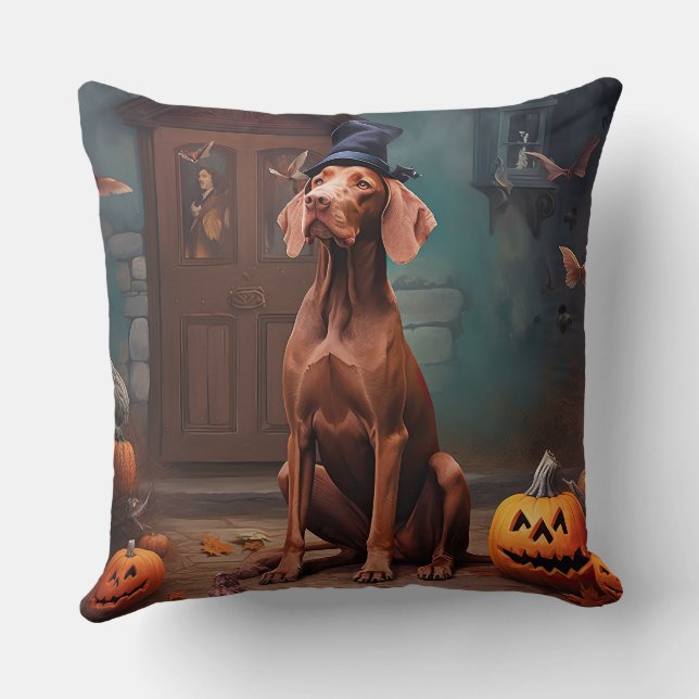 Vizsla Pompoenen Halloween Griezelen Kussen (Achterkant)