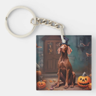 Vizsla Pompoenen Halloween Griezelen Sleutelhanger