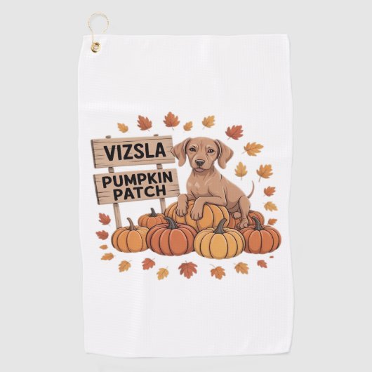 Vizsla Pumpkin Patch Hondenliefhebbers Thanksgivin Golfhanddoek (Voorkant)