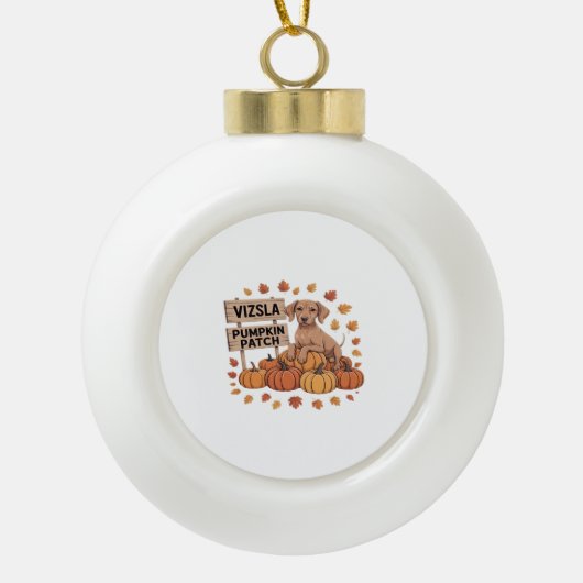 Vizsla Pumpkin Patch Hondenliefhebbers Thanksgivin Keramische Bal Ornament (Voorkant)