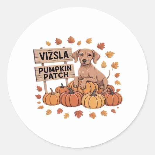 Vizsla Pumpkin Patch Hondenliefhebbers Thanksgivin Ronde Sticker (Voorkant)