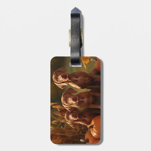 Vizsla Puppy Herfst Delight Pompoen Bagagelabel (Achterkant verticaal)