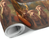 Vizsla Puppy Herfst Delight Pompoen Cadeaupapier (Rol Hoek)