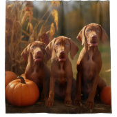 Vizsla Puppy Herfst Delight Pompoen Douchegordijn (Voorkant)