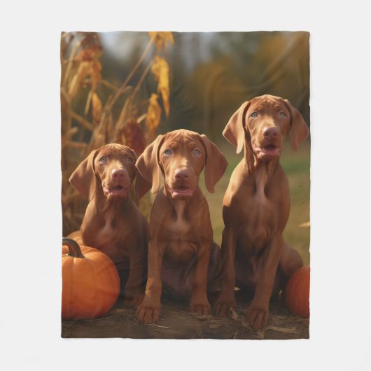 Vizsla Puppy Herfst Delight Pompoen Fleece Deken (Voorkant)