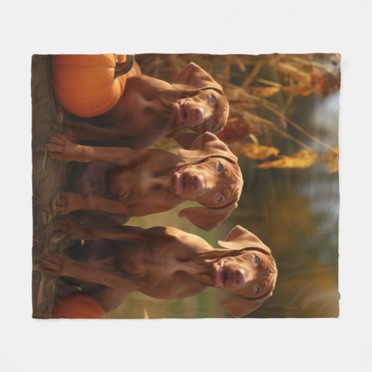 Vizsla Puppy Herfst Delight Pompoen Fleece Deken (Voorkant (Horizontaal))