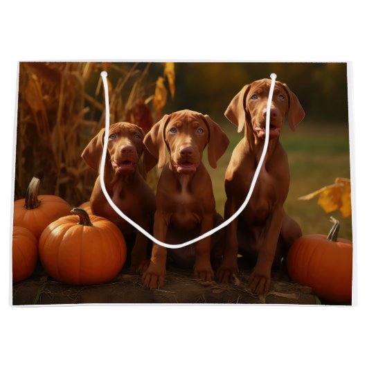Vizsla Puppy Herfst Delight Pompoen Groot Cadeauzakje (Voorkant)