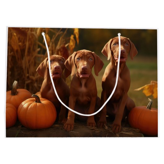 Vizsla Puppy Herfst Delight Pompoen Groot Cadeauzakje (Achterkant)