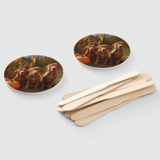 Vizsla Puppy Herfst Delight Pompoen Handwaaier (Niet-gemonteerd)