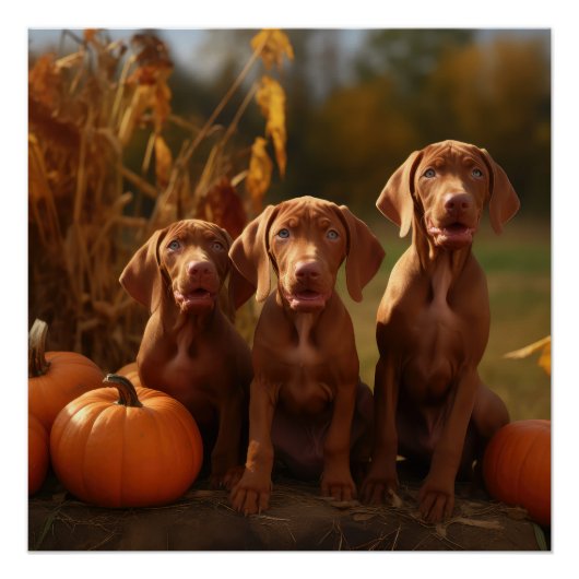 Vizsla Puppy Herfst Delight Pompoen Perfect Poster (Voorkant)