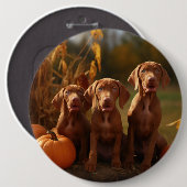 Vizsla Puppy Herfst Delight Pompoen Ronde Button 6,0 Cm (Voorkant /achterkant)