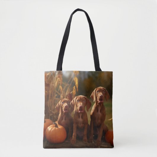 Vizsla Puppy Herfst Delight Pompoen Tote Bag (Voorkant)