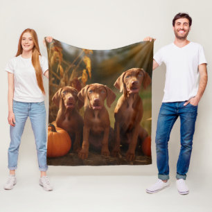 Vizsla Puppy Herfst Plezier Pompoen Fleece Deken