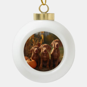 Vizsla Puppy Herfstpracht Pompoen Keramische Bal Ornament