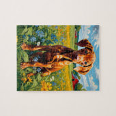 Vizsla Puppy op gebied van Wildflower assortiment  Legpuzzel (Horizontaal)