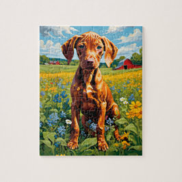 Vizsla Puppy op gebied van Wildflower assortiment  Legpuzzel
