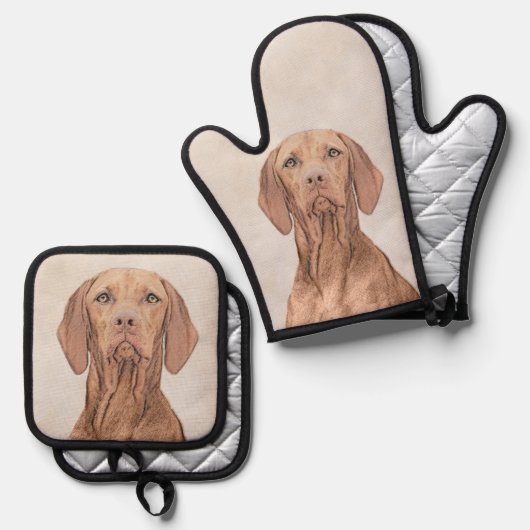 Vizsla Schilderij Golden Rust Schattigee Originele Ovenwant & Pannenlap Set (Voorkant / Achterkant)