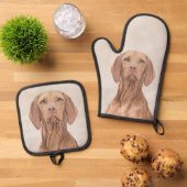 Vizsla Schilderij Golden Rust Schattigee Originele Ovenwant & Pannenlap Set (Top down)