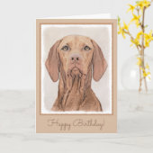 Vizsla-schildering - Cute Original Dog Art Kaart (Gele Bloem)