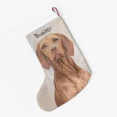 Vizsla-schildering - Cute Original Dog Art Kleine Kerstsok (Achterkant (Hangend))
