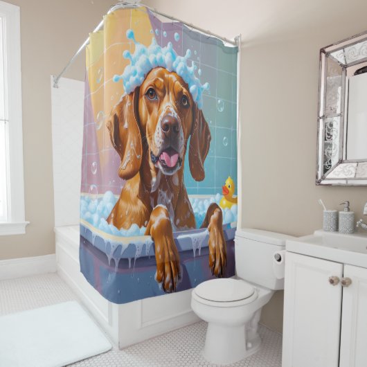 Vizsla Sloom Slaperig Schattig Grappig Douchegordijn (In situ)