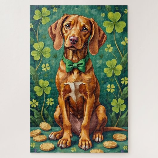 Vizsla St. Patrick's Day Elegante GeluksHond Legpuzzel (Verticaal)