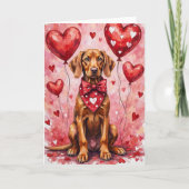 Vizsla Valentine Dog Sitting with Hearts Red Kaart (Voorkant)