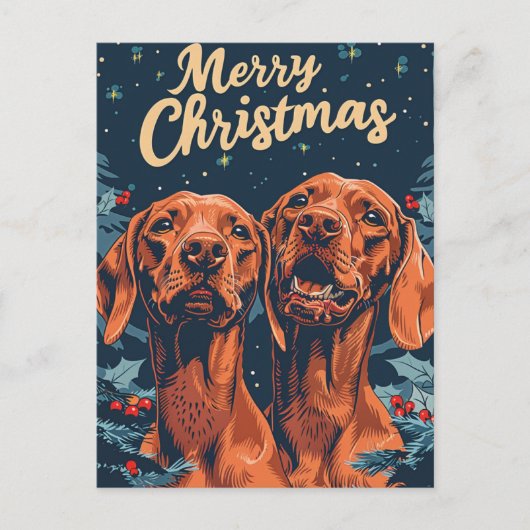 Vizsla Vrolijk kerstfeest Briefkaart (Voorkant)