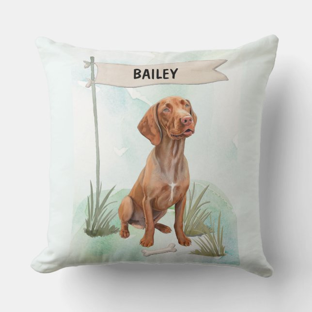 Vizsla Watercolor Personalized Dog Kussen (Voorkant)