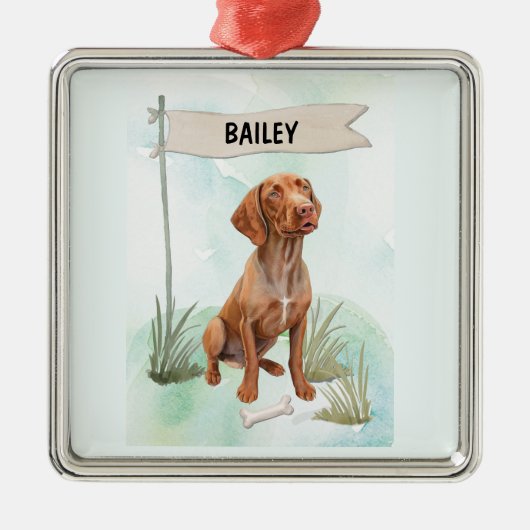 Vizsla Watercolor Personalized Dog Metalen Ornament (Voorkant)