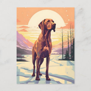 Vizsla winterbergbos tijdens zonsondergang briefkaart
