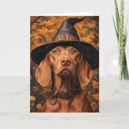 Vizsla Witch Halloween Feestdagen Kaart (Voorkant)