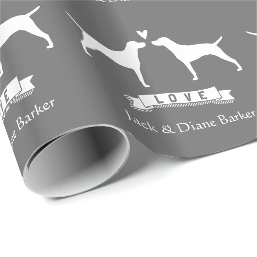 Vizslas bruiloft paar met aangepaste tekst cadeaupapier (Rol Hoek)