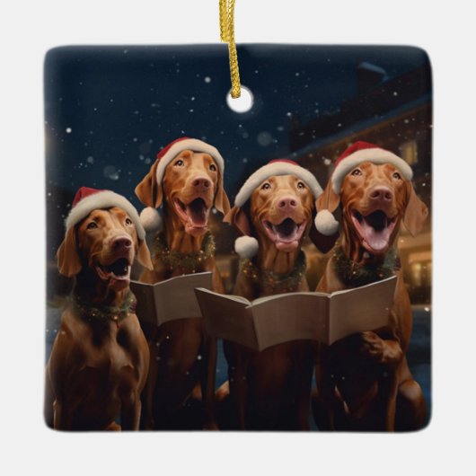 Vizslas Kerstmis Caroling feestelijke vakantie Keramisch Ornament (Voorkant)