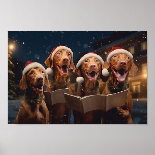 Vizslas Kerstmis Caroling feestelijke vakantie Poster (Voorkant)