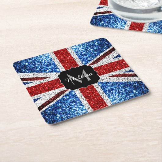 VK-vlag rood blauw wit glitters glanst Monogram Kartonnen Onderzetters (Schuin)