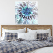 Vlaams Abstract Modern Flower W. Blue Triptych Canvas Afdruk (Insitu (Slaapkamer))