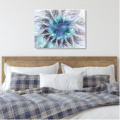 Vlaams Abstract Modern Flower W. Blue Triptych Canvas Afdruk (Insitu (Slaapkamer))