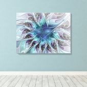 Vlaams Abstract Modern Flower W. Blue Triptych Canvas Afdruk (Insitu (Houten vloer))
