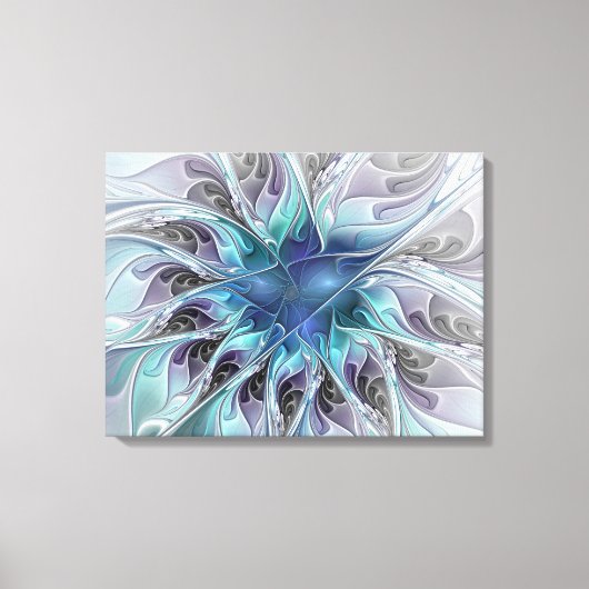 Vlaams Abstract Modern Flower W. Blue Triptych Canvas Afdruk (Voorkant)