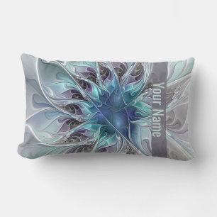 Vlaams Abstract Modern Fractal Flower Blue Name Kussen
